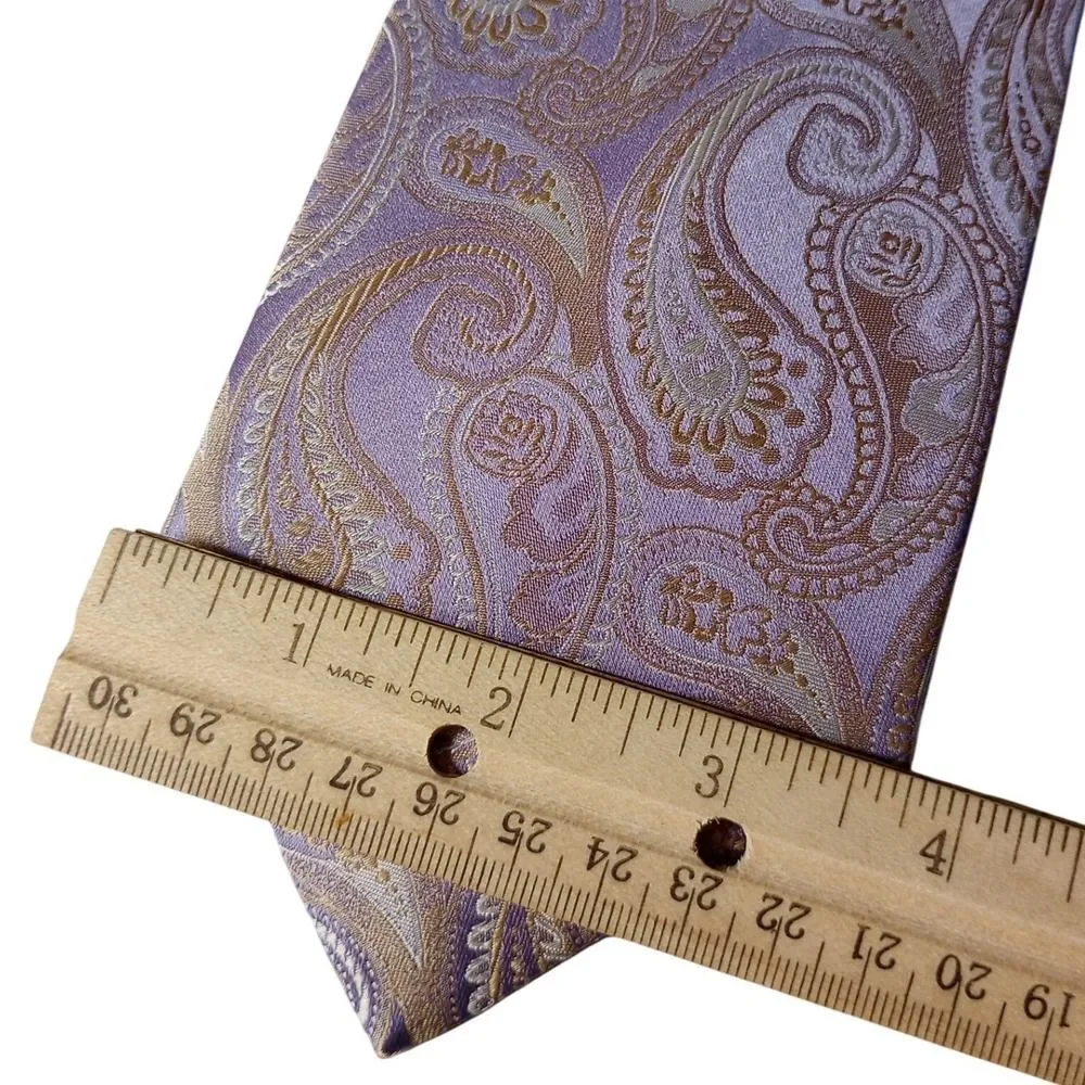 Villini Mens Lavender Gold Paisley Silk Tie Handmade Stain Resistant Necktie NEW